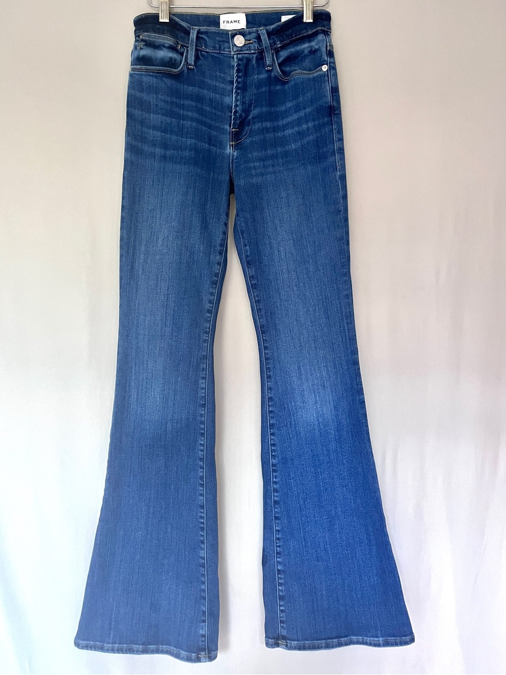 FRAME Le High Flare Jeans Century Blue Stretch Denim Size 27